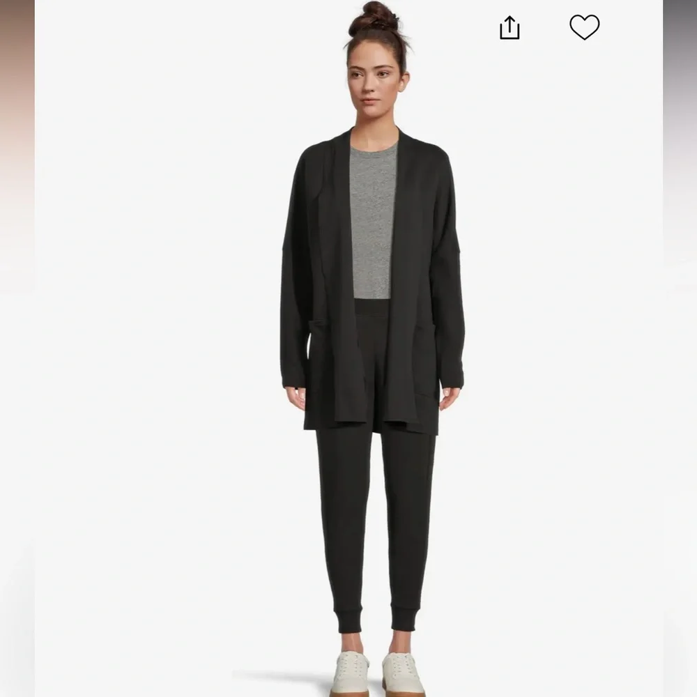 PACT Organic Cotton Airplane Wrap Cardigan Black Open Front Pockets‎ Capsule